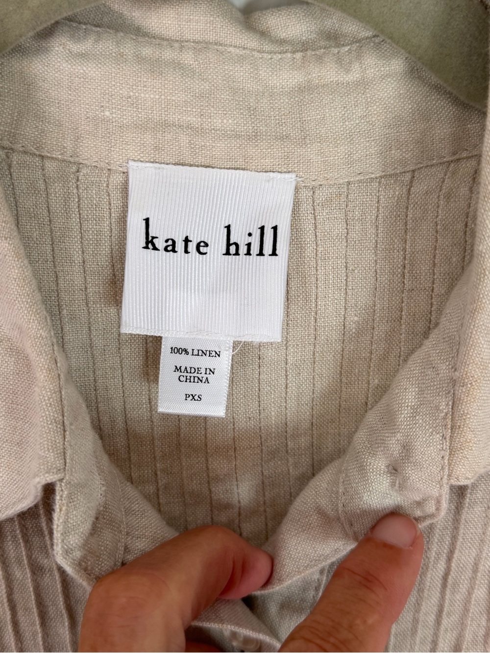 Women’s Kate Hill Linen Long Sleeve Vertical Pin Tuck Pleated Tan Blouse PXS - Picture 4 of 11
